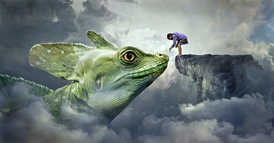 Graphic of a child and a reptile