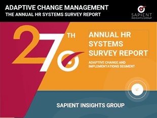 Adaptive change management report cover showcasing Sapient Insights Group's HR systems survey.