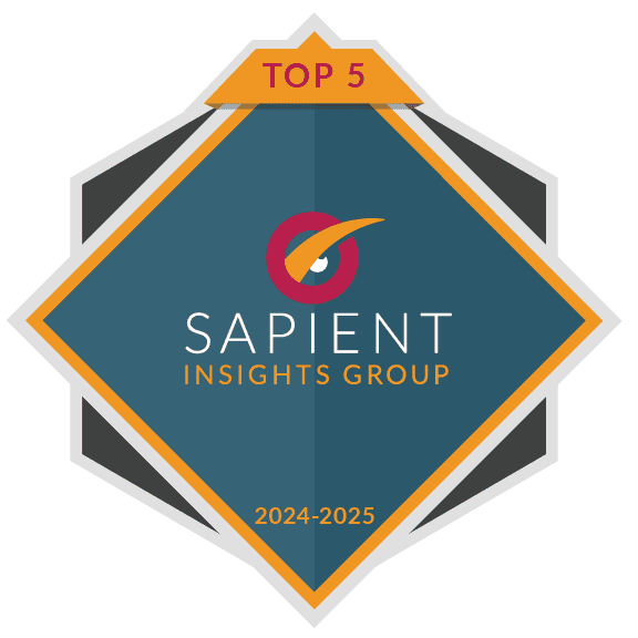 Sapient insights group top 5 badge for 2024-2025, recognition logo, illustrative badge emphasizing award achievement and industry leadership.